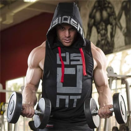 HOT BUTTON Solid Sleeveless Gym Vest Hoodie for Men - Stylish Workout  Sleeveless Hooded T-Shirt