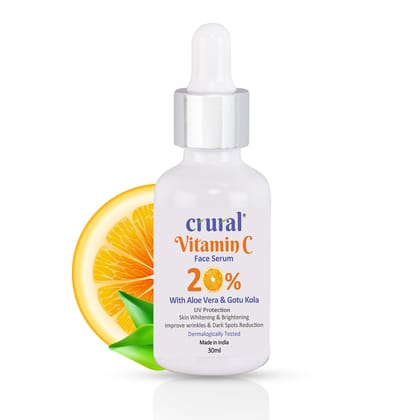 CRURAL 20% Vitamin C With Aloe Vera and Gotu Kola Face Serum For Anti Ageing Glowing & Brightening Serum (30ml)