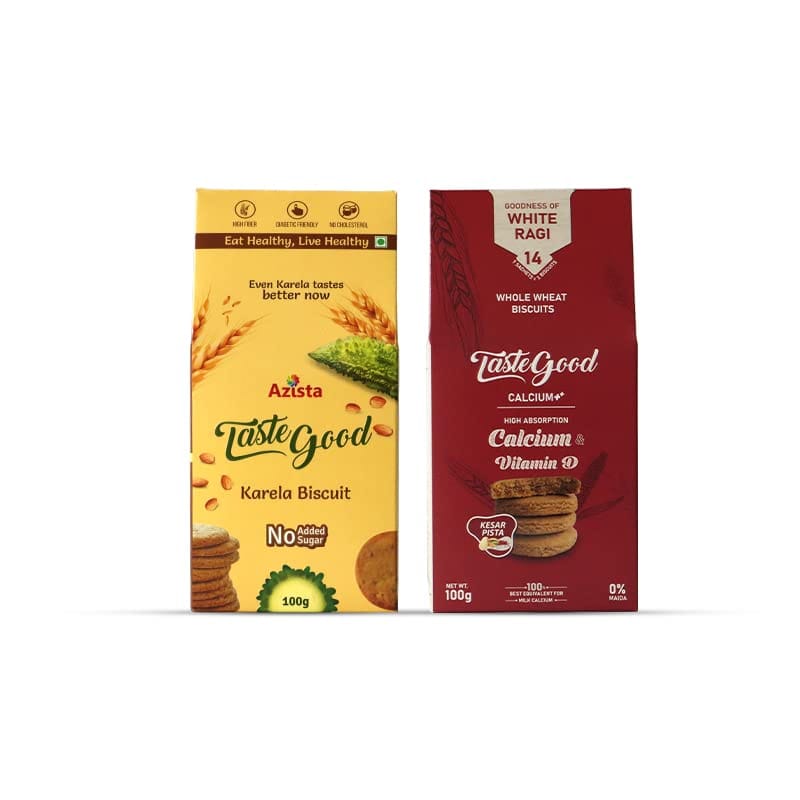 Taste Good Combo - Karela Biscuits Pack of 4 and Calcium Biscuits Pack of 4 (100g X Pack of 8)