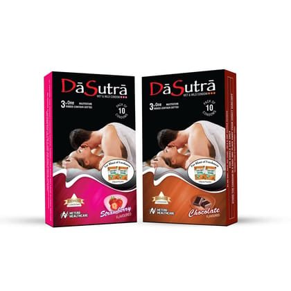 Dasutra Wet and Wild Condoms 2 Combos (Strawberry & Choclate) - Pack of 2