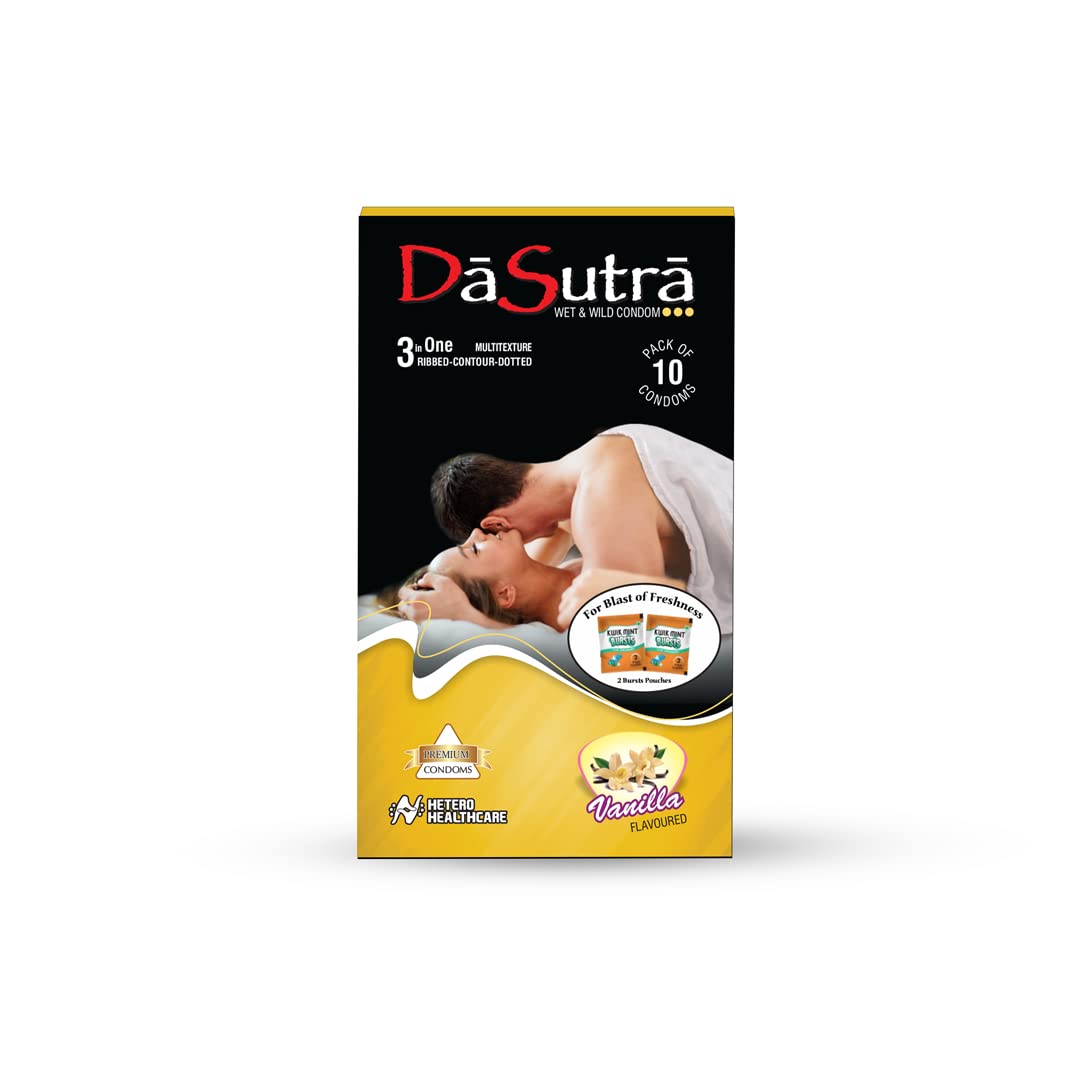 Dasutra Wet and Wild Condoms 10's Pack in Vanilla Flavor - (Pack of 3)