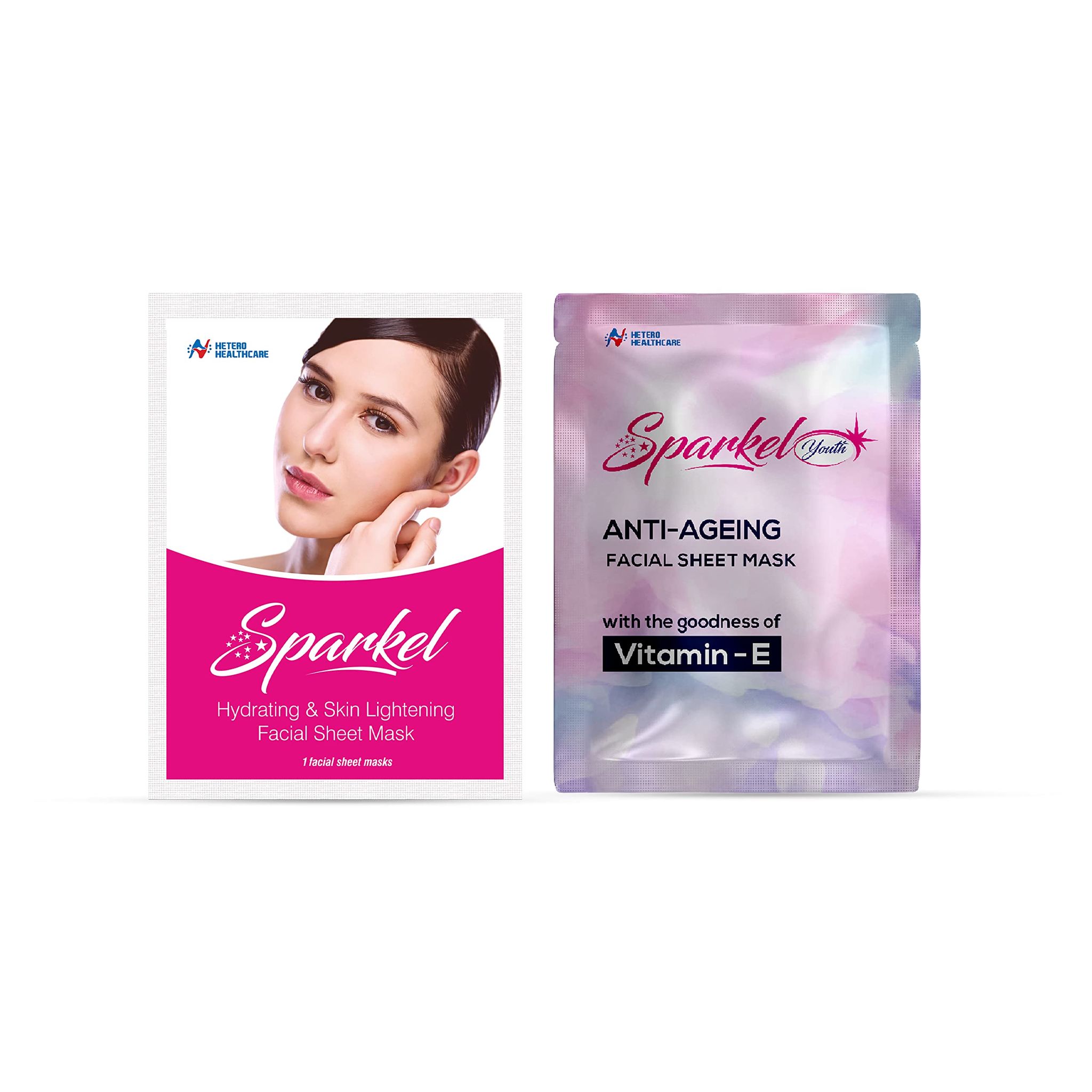 Sparkel Combo Pack - (Hydrating & Skin Lightening - Anti Ageing Youth) Face Sheet Masks.