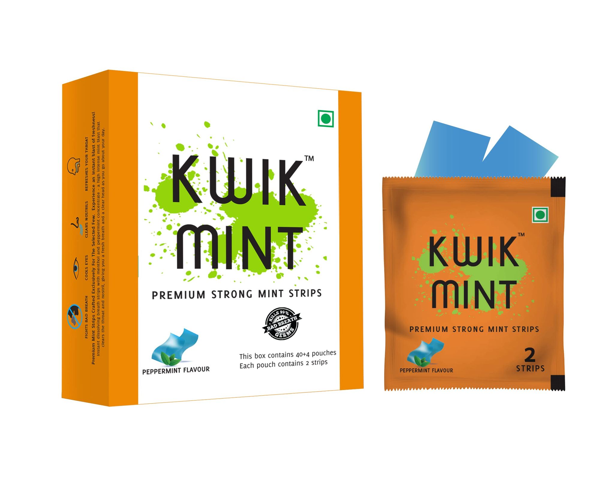 Kwikmint Premium Strong, Instant mouth freshener dissolving strips for oral care - Pack of 5 (440 Strips)