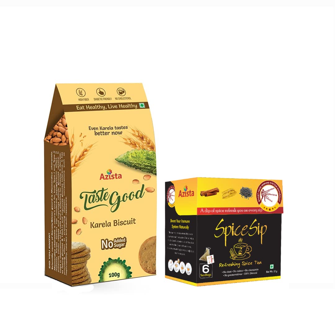 SNACK COMBO - Tastegood Karela Biscuits Pack of 4 and Spicesip Tea Bag Pack of 1