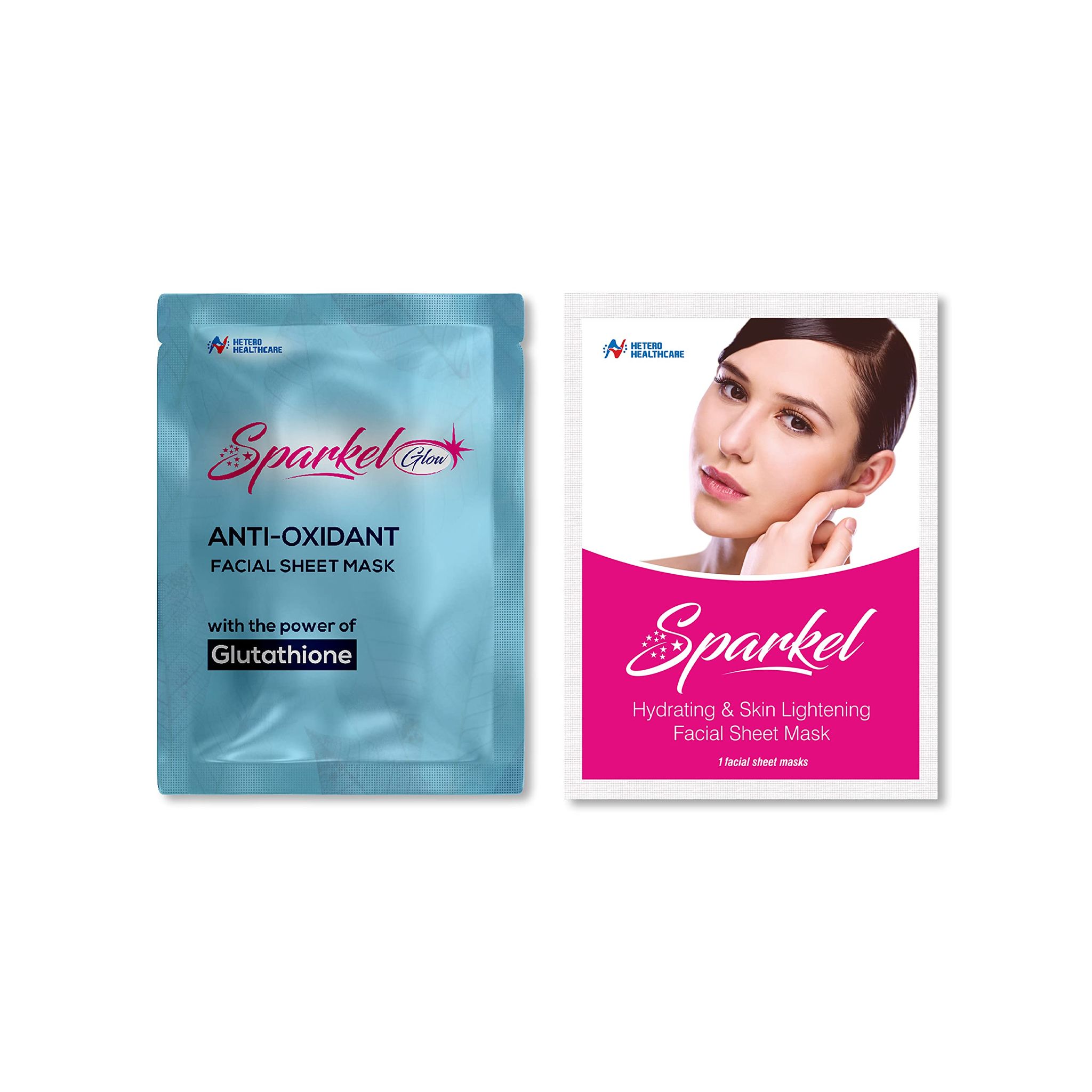 Sparkel Combo Pack - (Hydrating & Skin Lightening - Anti-Oxidant Glow) Face Sheet Masks.