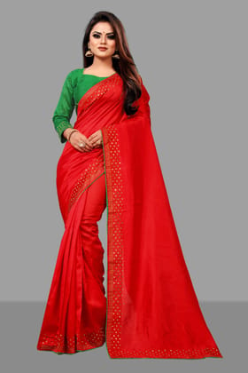 BGMK ENTERPRISE Zoya Red color Diamond Work Soft Silk Saree With Unstitched Blouse