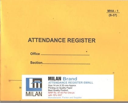 Attendance Register Small for Central Government Office Price for One Pc