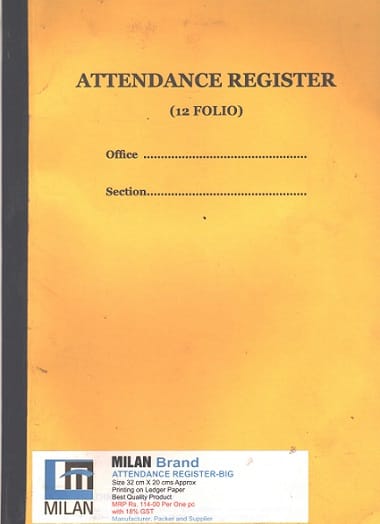 Attendance Register- Big size for Central Government Office Price for One Pc