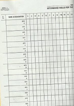 Attendance Register- Big size for Central Government Office Price for One Pc