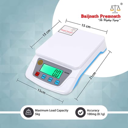 Baijnath Premnath Premium 5Kg x 100mg Digital Multi-Purpose Weighing Scale, silver ornaments & Parcel Weight Measuring machine Weighing Scale & for laboratories (For Domestic & research purpose)