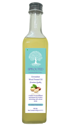 Sprouted Wood Cold Pressed Groundnut / Peanut Oil (Mufali ka tel) | Glass Bottle | Kohlu/ Kacchi Ghani | | 100% Pure | Gluten-Free | Chemical Free | Wood Cold Pressed/ Cold Pressed Groundnut/ Peanut Oil for Cooking in 1 Litre