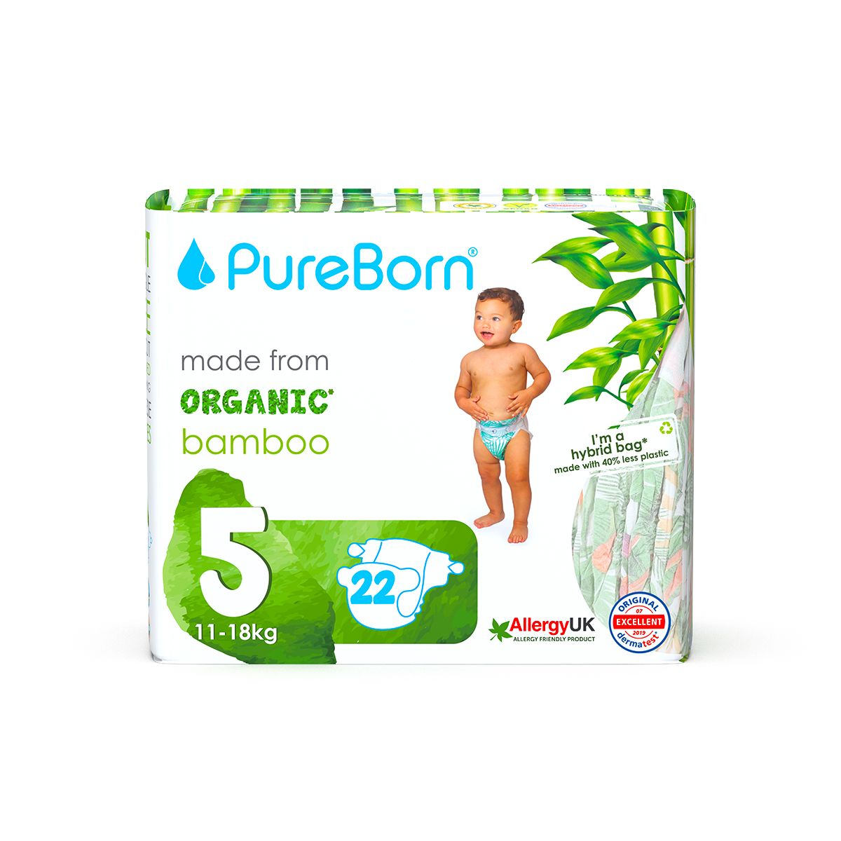 Pureborn Organic Disposable diapers |11-18kg  | 22 Pcs| Size 5 | Super Soft | Maximum Leakage Protection Single Pack