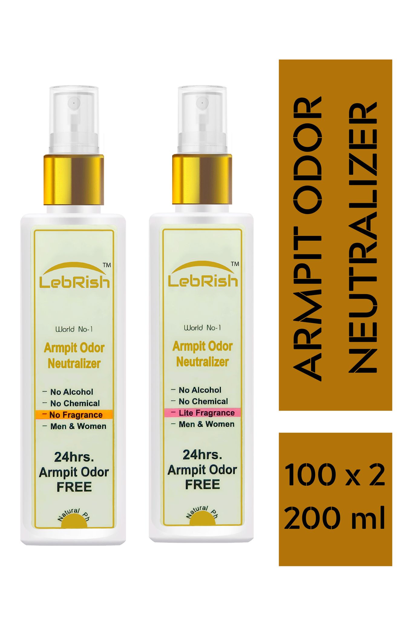 Armpit Odor Neutralizer | Underarm Odor Remover Spray  | LebRish | Zero & Lite Fragrance | 100 + 100= 200 ml