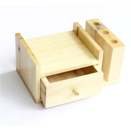 IVEI Wooden Compact Pen Holder with Drawer-Mobile holder - Desk Organizer - Minimal