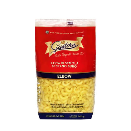 Gustora Elbow Pasta 500g I Made of Durum Wheat Semolina I Rich in Protein & Fibre I Cooking Time 10 Min (pack of 1, 500gm)