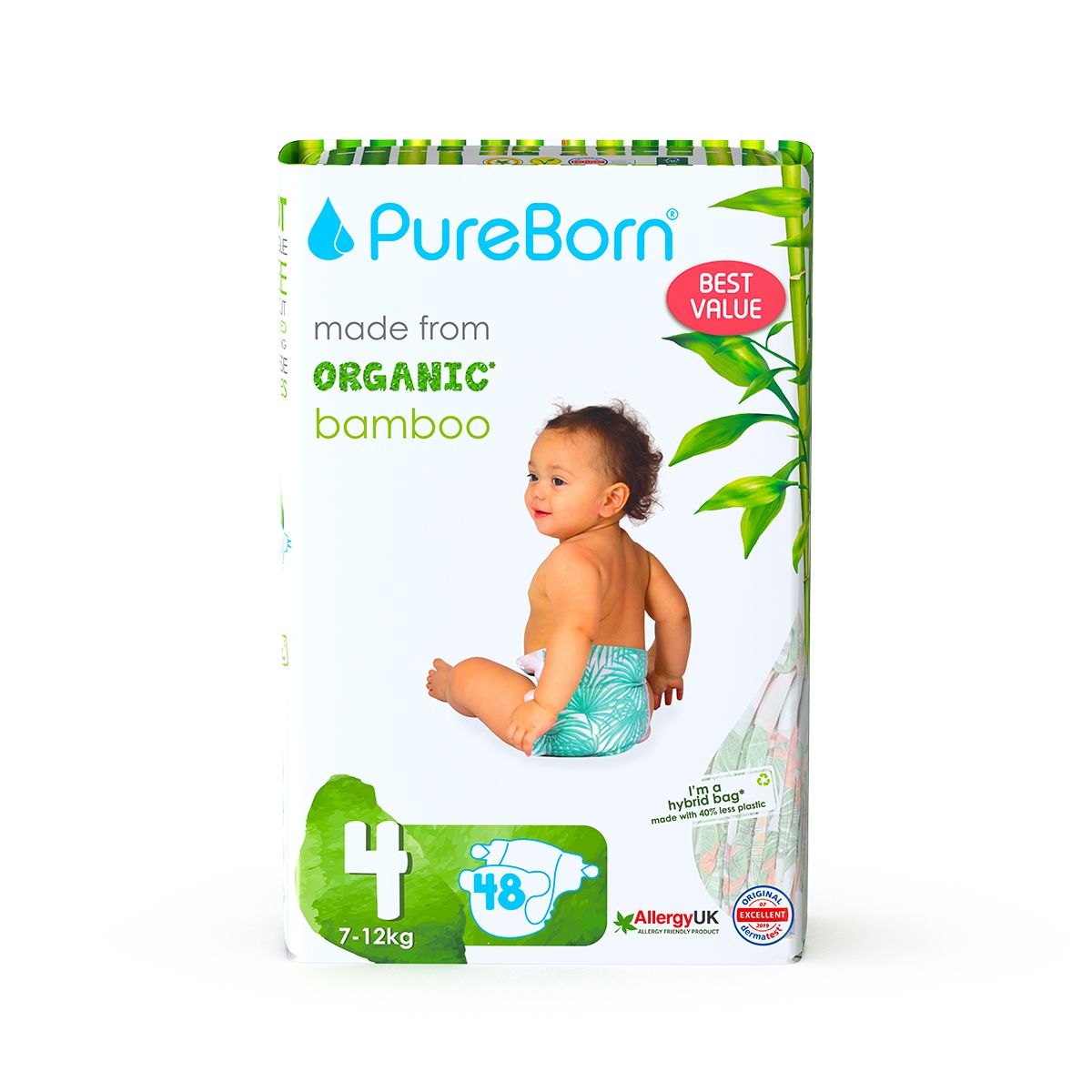 Pureborn Organic Disposable diapers 7 - 12 kg | 48 Pcs| Size 4 | Super Soft | Maximum Leakage Protection Double Pack