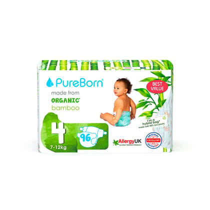 Pureborn Organic Disposable diapers 7 - 12 kg | 96 Pcs| Size 4 | Super Soft | Maximum Leakage Protection Master Pack