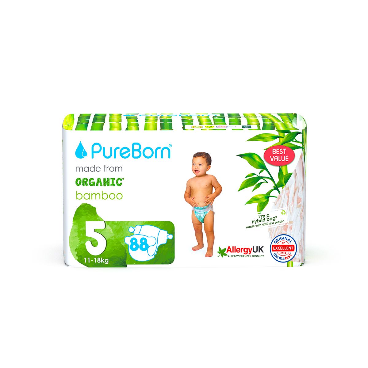 Pureborn Organic Disposable diapers 11 - 18kg | 88 Pcs| Size 5 | Super Soft | Maximum Leakage Protection Master Pack