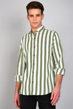 Striped Casual Shirt for Men full sleeves Green