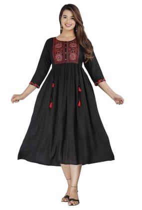 TIC Stylish Anarkali Kurti with Latkan One Piece Rayon 140gm (Medium, Black)