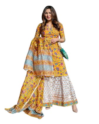 TIC Reyon Sharara and Kurta Set with Dupatta Mandarin Neck and 3/4 Sleeves (X-Large)