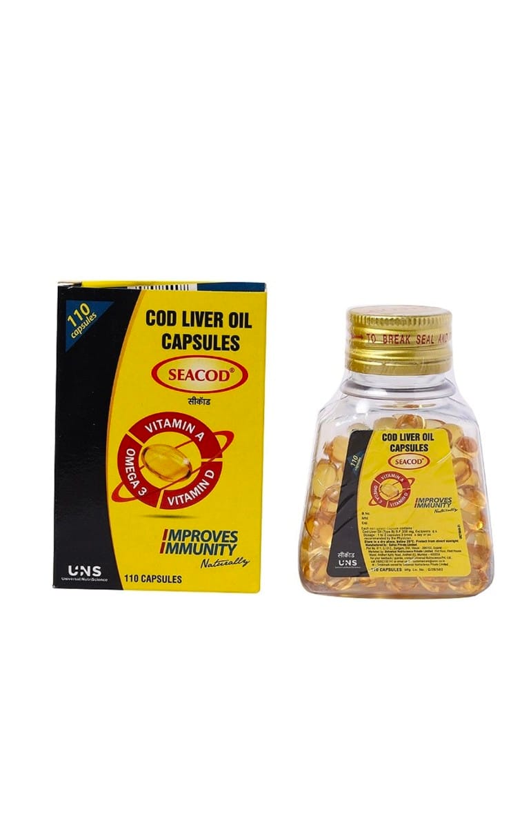 Seacod Cod Liver Oil Capsule 300mg with Omega 3, Vitamin A and D, for Kids and Adults 110S