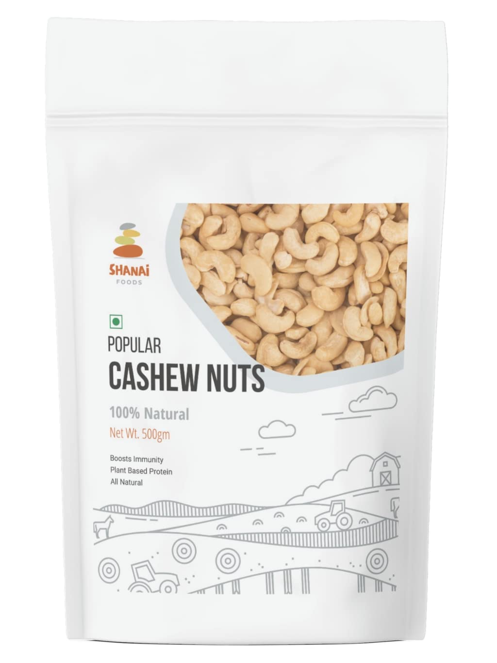 Shanai Foods Popular Whole Cashews 500g | Premium Kaju Nuts | Nutritious Plant Based Protein