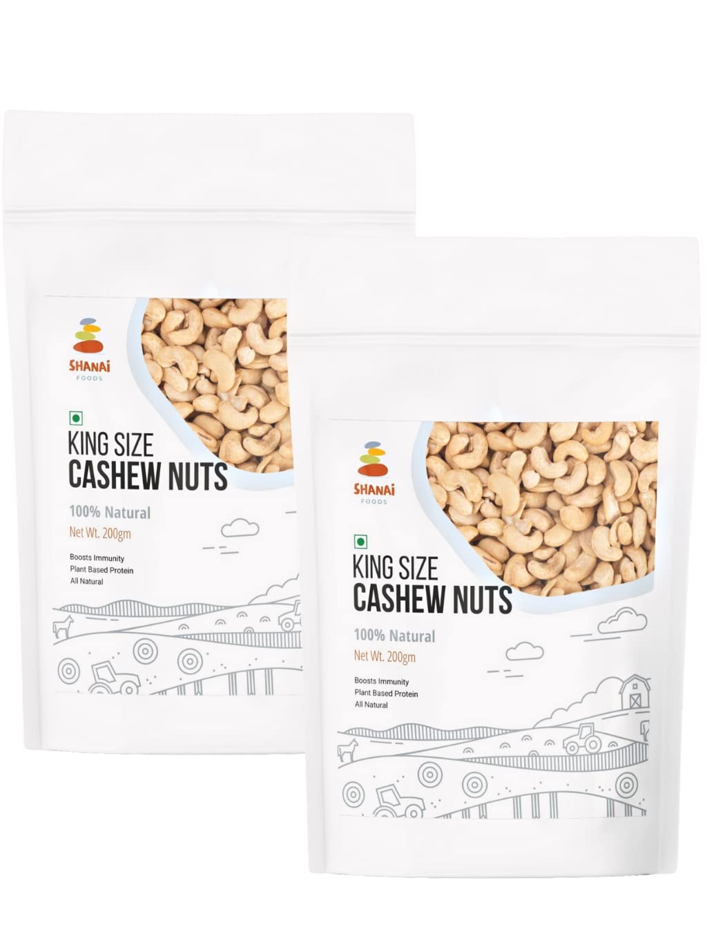 Shanai Foods King Size Whole Cashews W240 (200g x 2), Pack of 2 | Premium Kaju Nuts | Nutritious Plant Based Protein