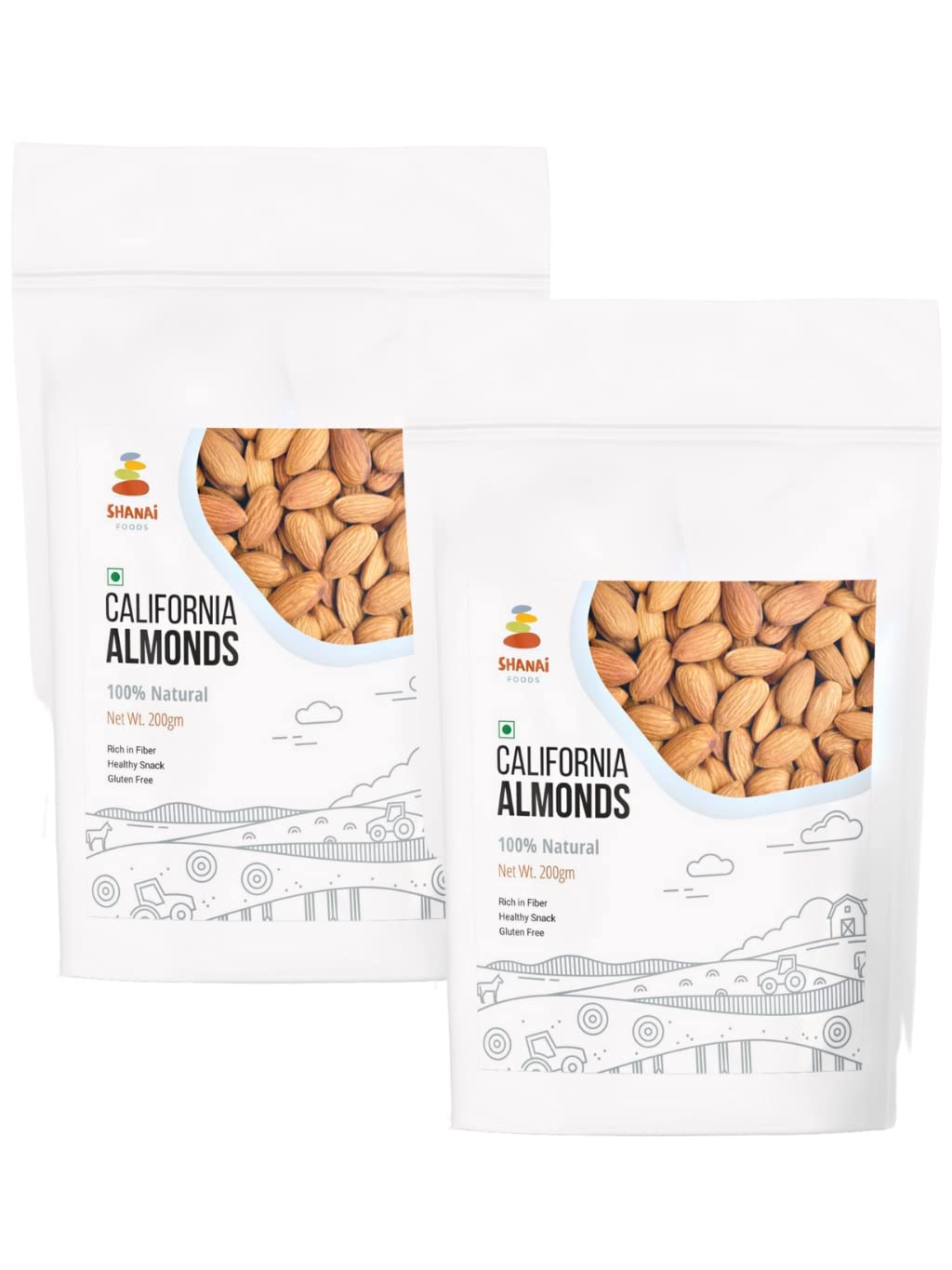 Shanai Foods Natural California Almonds (200g x 2) Pack of 2 | Premium Badam Giri