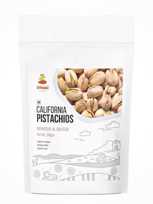 Shanai Foods Roasted & Salted California Pistachios 200g | Pista Dry Fruit