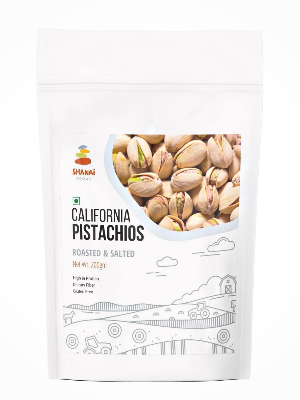 Shanai Foods Roasted & Salted California Pistachios 200g | Pista Dry Fruit