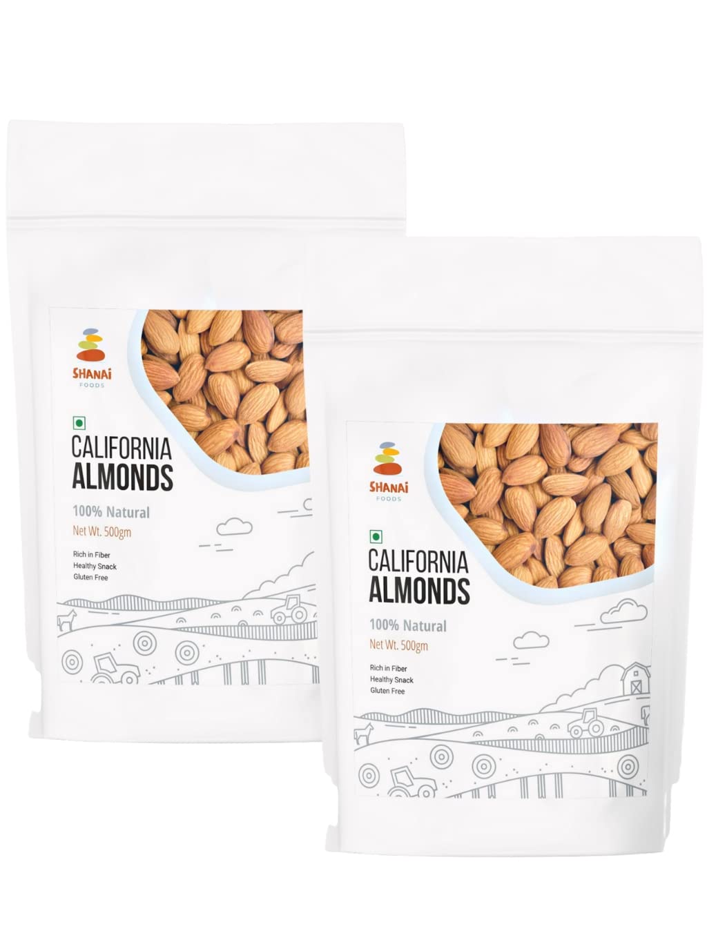 Shanai Foods Natural California Almonds (500g x 2) Pack of 2 | Premium Badam Giri