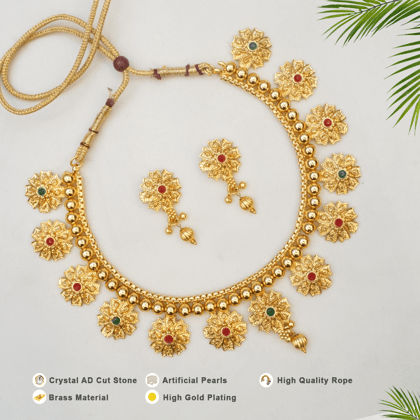 Gold-Plated Stone-Studded & Beaded Jewellery Set