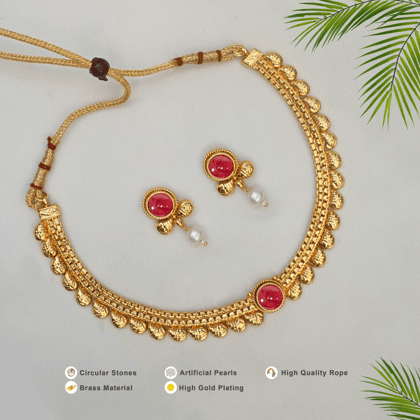Gold-Plated Green & Red Ruby Stone-Studded Handcrafted Jewellery Set
