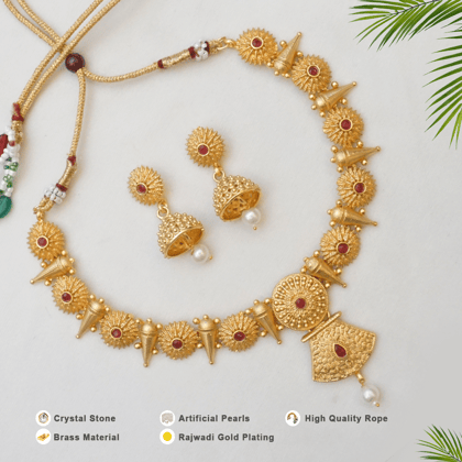 Gold-Plated & Ruby Studded Jewellery Set