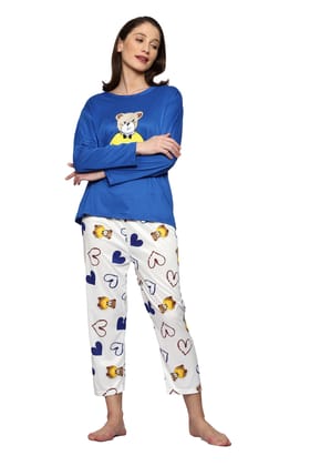 AUREA-666- Full. Sleeves Digital Graphic Printed T-Shirt Pyjama Night Suit Set for Girls & Women