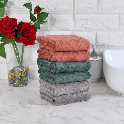 House Beauty Super-Soft Microfiber Hand Towel 40 x 60 cm Pack of 6-Green, Metallic Grey and Rust