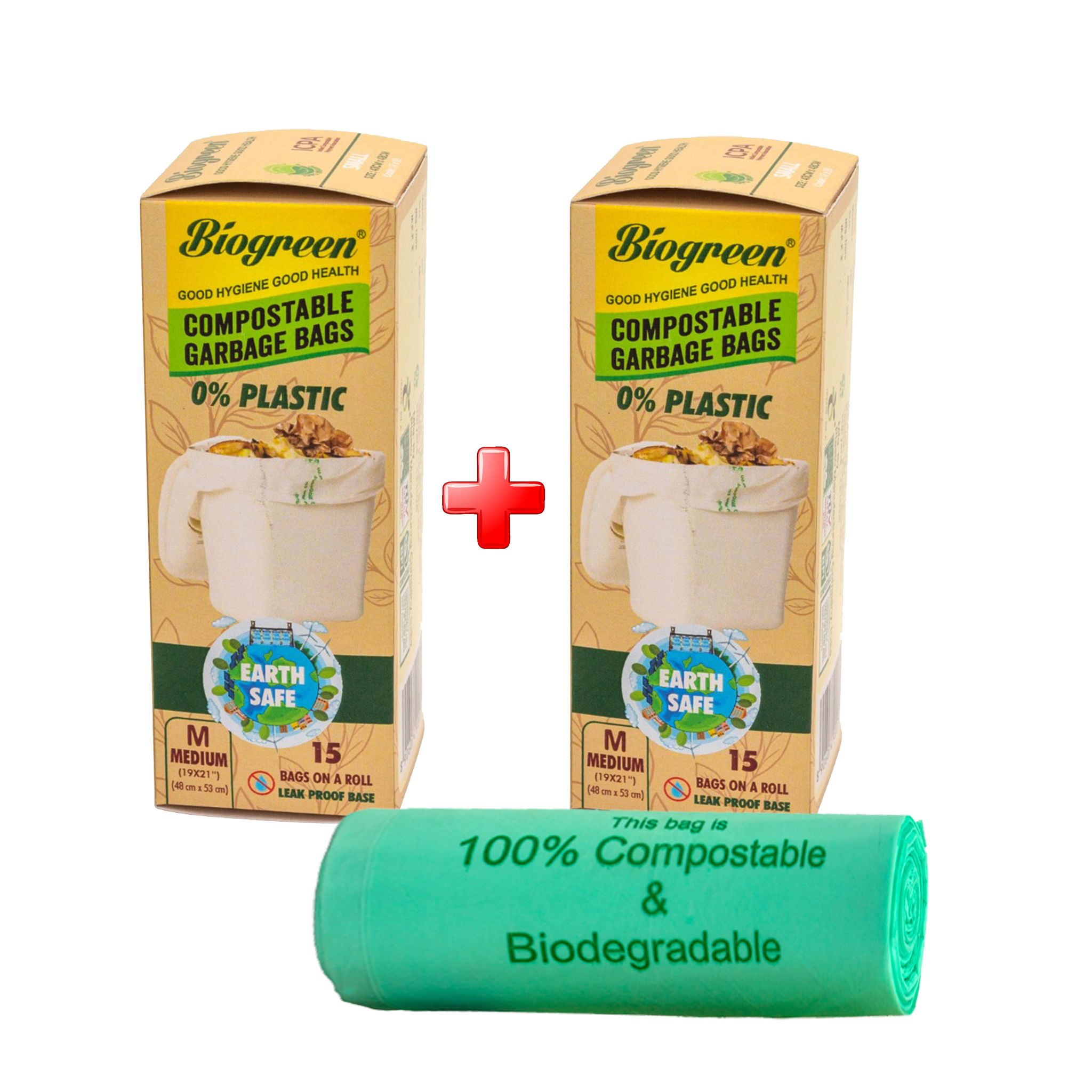 Biogreen Compostable Garbage Bag | Compostable Garbage bags | | single pack 15 Bags in each roll | 19 x 21 (in inches) Medium Size | Reusable