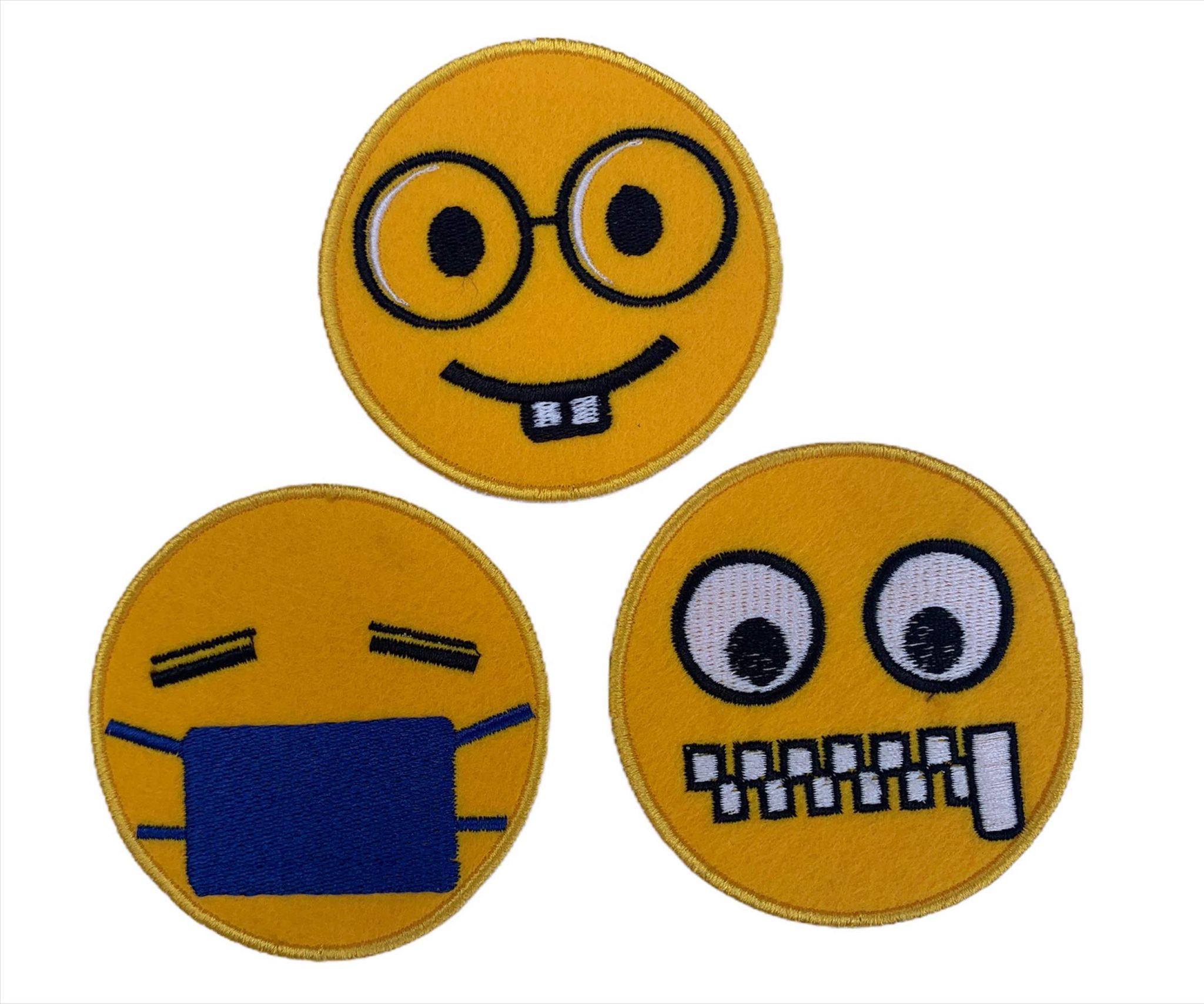 Happy Face, Mask & Zipped Mouth Embroidery Patch (Set of 3 Pcs)