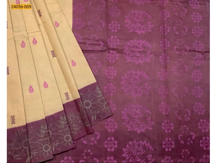 Brown Tirupur Dyed Printed Cotton Saree