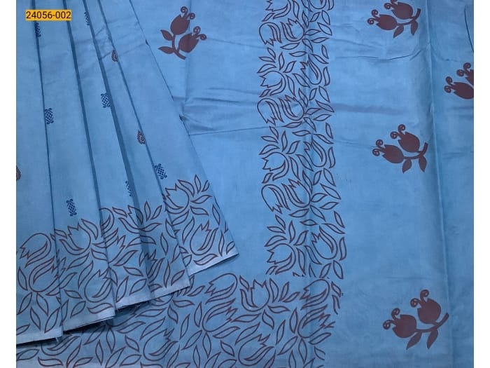 Blue Tirupur Dyed Printed Cotton Saree