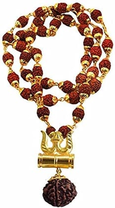ShivTantra Gold Plated Rudraksha mala 5 mukhi 6mm with trisul damru locket for men with certificate