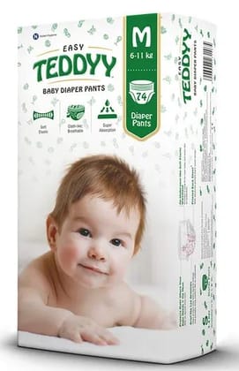 Teddyy Easy Baby Pant Style Diaper Medium - 74 Pieces