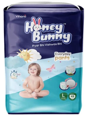 Honey Bunny Everyday Baby Pants Dipers with Wetness Indicator, Silky Soft - Bubble sheet large size - 48N