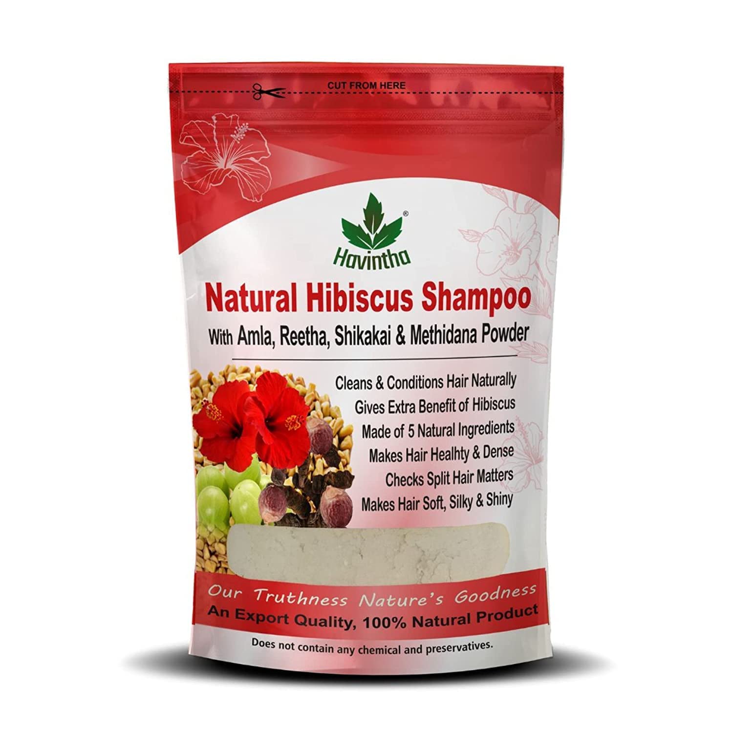 Havintha Natural Amla Reetha Shikakai Methidana And Hibiscus Powder Shampoo for Hair - 227 grams