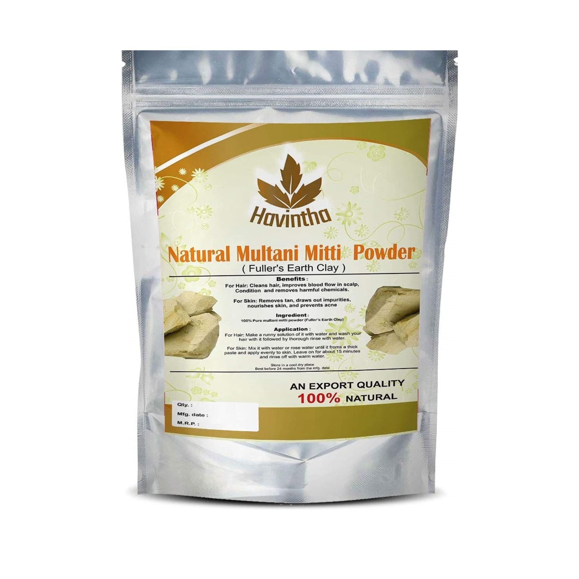 Havintha Natural Multani Mitti Powder for Face, Lightens & Brightens Skin, Prevents acne - 1 KG