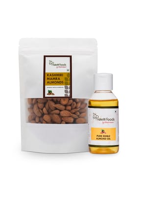 The Prakriti foods by Kashmiri Mamra Almonds 200 grams + Pure cold pressed Edible Almond oil 100 ml