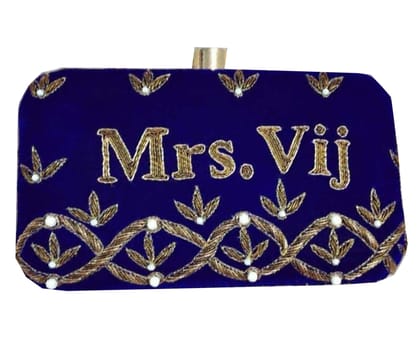 Personalized/Customized Hand Embroidery Blue clutch with Customization/Personalization your name Double side work for women