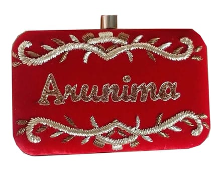 Personalized/Customized Hand Embroidery Red 8 * 4 clutch with Customization/Personalization your name Double side work for women