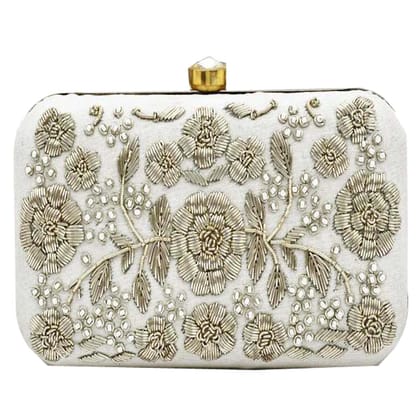 Hand Embroidery Clutch 8 * 4 White Velvet with Customize your Name for Women